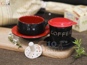 Bộ phin cà phê thấp khắc COFFEE, nắp đỏ