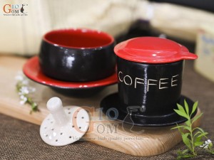 Bộ phin cà phê thấp khắc COFFEE, nắp đỏ