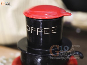 Bộ phin cà phê thấp khắc COFFEE, nắp đỏ