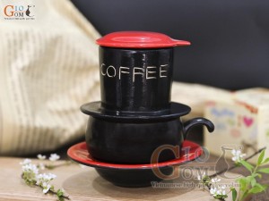 Bộ phin cà phê thấp khắc COFFEE, nắp đỏ