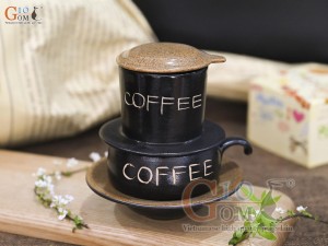 Bộ phin cà phê thấp khắc COFFEE, nắp gốm