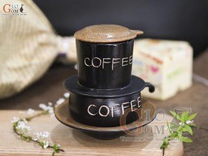 Bộ phin cà phê thấp khắc COFFEE, nắp gốm