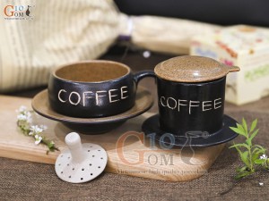 Bộ phin cà phê thấp khắc COFFEE, nắp gốm