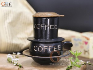 Bộ phin cà phê thấp khắc COFFEE, nắp gốm