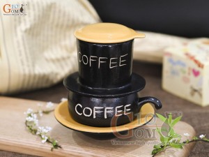 Bộ phin cà phê thấp khắc COFFEE, nắp vàng
