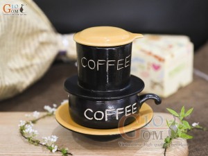 Bộ phin cà phê thấp khắc COFFEE, nắp vàng