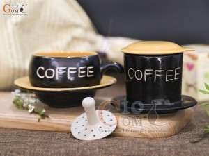 Bộ phin cà phê thấp khắc COFFEE, nắp vàng
