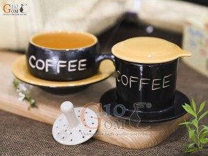 Bộ phin cà phê thấp khắc COFFEE, nắp vàng