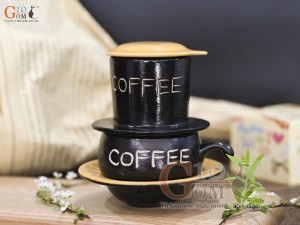 Bộ phin cà phê thấp khắc COFFEE, nắp vàng