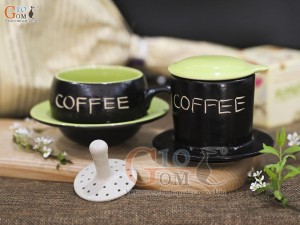Bộ phin cà phê thấp khắc COFFEE, nắp xanh