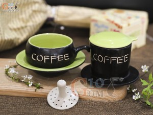 Bộ phin cà phê thấp khắc COFFEE, nắp xanh