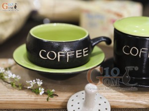 Bộ phin cà phê thấp khắc COFFEE, nắp xanh