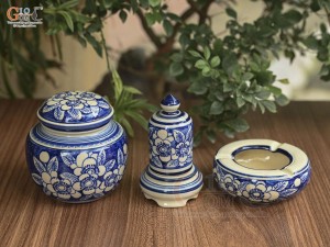 Bộ phụ kiện men cổ vẽ hoa xanh lam