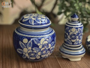 Bộ phụ kiện men cổ vẽ hoa xanh lam