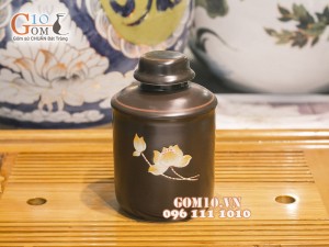 Bộ phụ kiện men nâu khắc sen chỉ đỏ 