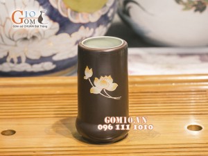 Bộ phụ kiện men nâu khắc sen chỉ đỏ 