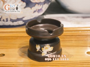 Bộ phụ kiện men nâu khắc sen chỉ đỏ 