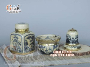 Bộ phụ kiện men rạn cổ bọc đồng, cảnh sơn thủy