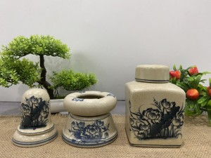 Bộ phụ kiện men rạn cổ họa tiết hoa sen