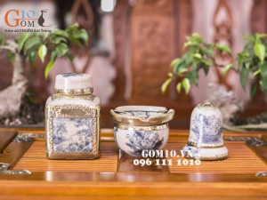 Bộ phụ kiện men rạn cổ vẽ sen