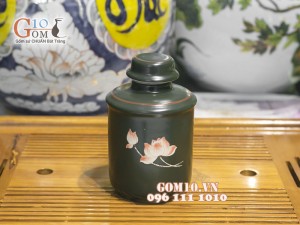 Bộ phụ kiện men rêu khắc sen chỉ đỏ 