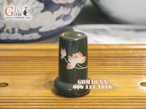 Bộ phụ kiện men rêu khắc sen chỉ đỏ 