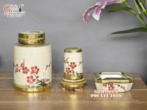 Bộ phụ kiện men vuốt vẽ hoa Đào đỏ bọc đồng