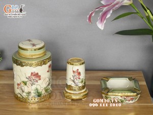 Bộ phụ kiện men vuốt vẽ hoa Sen bọc đồng