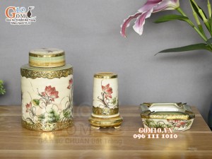 Bộ phụ kiện men vuốt vẽ hoa Sen bọc đồng