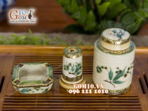 Bộ phụ kiện men vuốt vẽ tre, bọc đồng