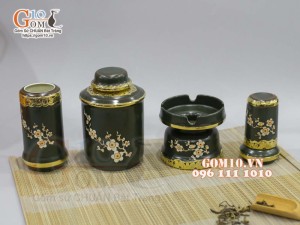 Bộ phụ kiện rêu bọc đồng, họa tiết hoa mai trắng