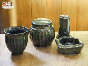 Bộ phụ kiện tròn men hỏa biến xanh rêu