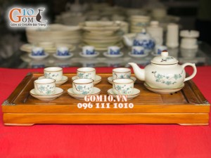 Bộ quả hồng dẹt men kem vẽ đào xanh