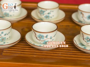 Bộ quả hồng dẹt men kem vẽ đào xanh