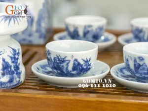 Bộ quả hồng men lam cổ, cảnh trúc lâm thất hiền, đủ phụ kiện