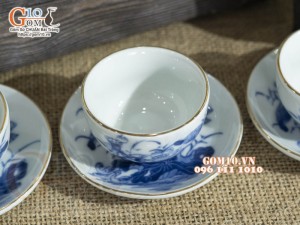 Bộ quả hồng men lam cổ vẽ sen, chỉ vàng kim 300ml