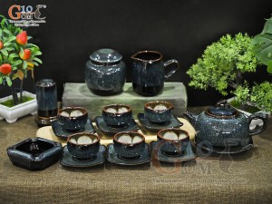 Bộ ấm chén dáng quả hồng men hỏa biến chén lòng hoa đầy đủ phụ kiện, 300ml  