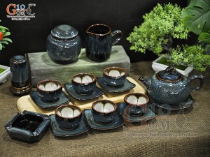 Bộ ấm chén dáng quả hồng men hỏa biến chén lòng hoa đầy đủ phụ kiện, 300ml  