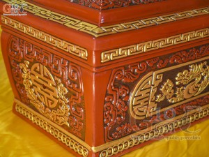 Bộ quách tiểu gốm khắc nổi Rồng Hóa Đại Cát vẽ nhũ vàng, 80cm