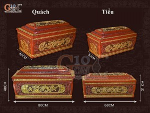 Bộ quách tiểu gốm khắc nổi Rồng Hóa Đại Cát vẽ nhũ vàng, 80cm