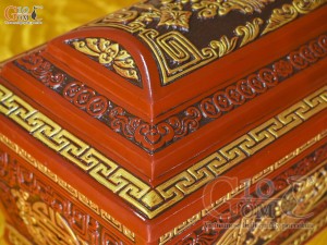 Bộ quách tiểu gốm khắc nổi Rồng Hóa Đại Cát vẽ nhũ vàng, 80cm