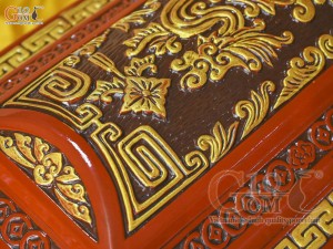 Bộ quách tiểu gốm khắc nổi Rồng Hóa Đại Cát vẽ nhũ vàng, 80cm