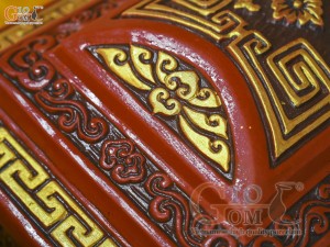 Bộ quách tiểu gốm khắc nổi Rồng Hóa Đại Cát vẽ nhũ vàng, 80cm