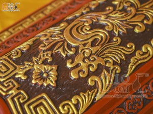 Bộ quách tiểu gốm khắc nổi Rồng Hóa Đại Cát vẽ nhũ vàng, 80cm