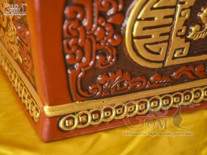 Bộ quách tiểu gốm khắc nổi Rồng Hóa Đại Cát vẽ nhũ vàng, 80cm