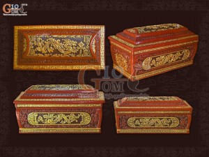 Bộ quách tiểu gốm khắc nổi Rồng Hóa Đại Cát vẽ nhũ vàng, 80cm