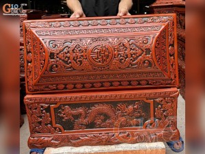 Bộ quách tiểu gốm mộc khắc nổi Rồng, 76x40cm