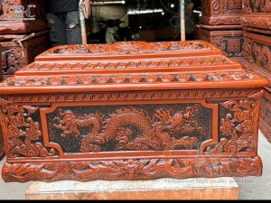 Bộ quách tiểu gốm mộc khắc nổi Rồng, 76x40cm