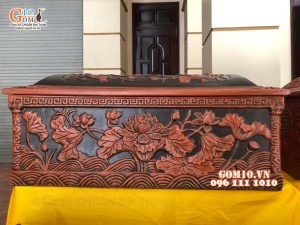 Bộ quách tiểu Liên Hoa Cát Tường khắc nổi cao cấp,, 80x38cm