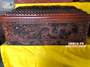 Bộ quách tiểu khắc nổi rồng, chân vuông cao cấp, 80x38cm